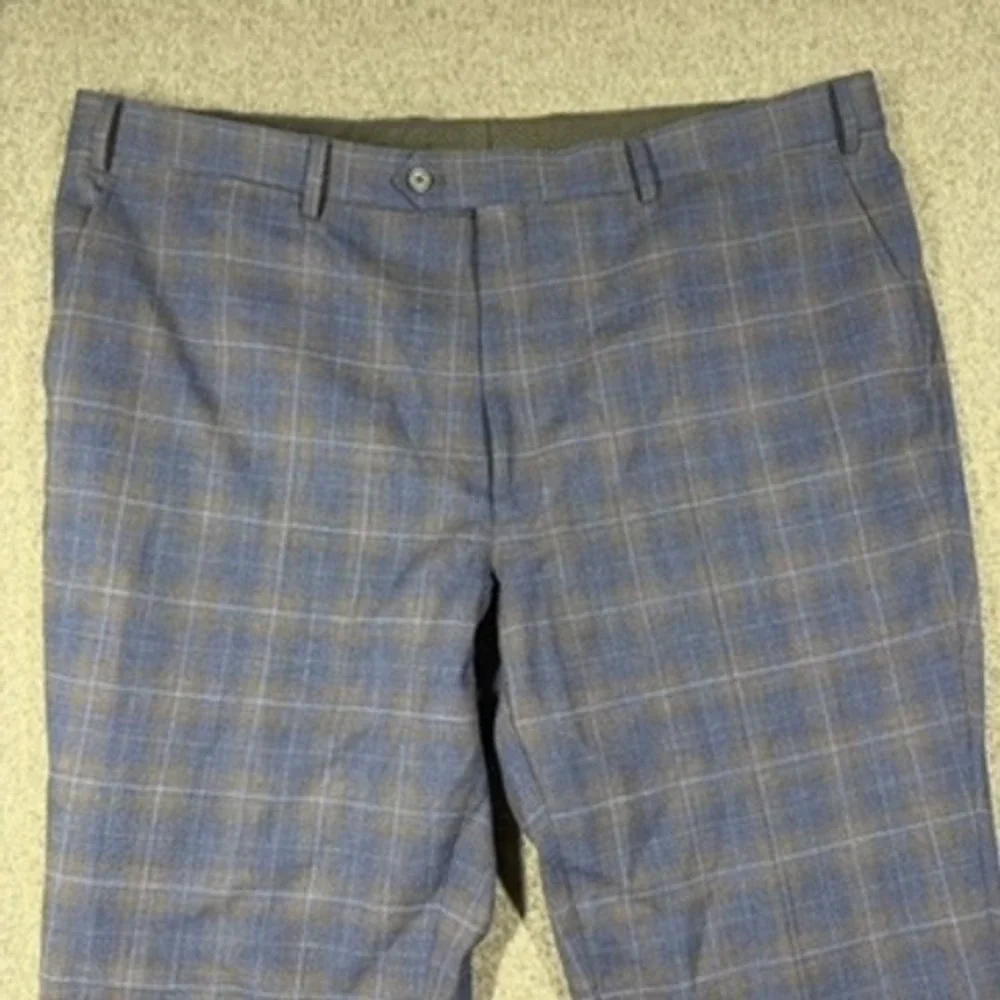 Giles & Jasper Mens Blue Plaid Wool Blend 2 Piece Suit 50L 44W 30L Blazer Pants